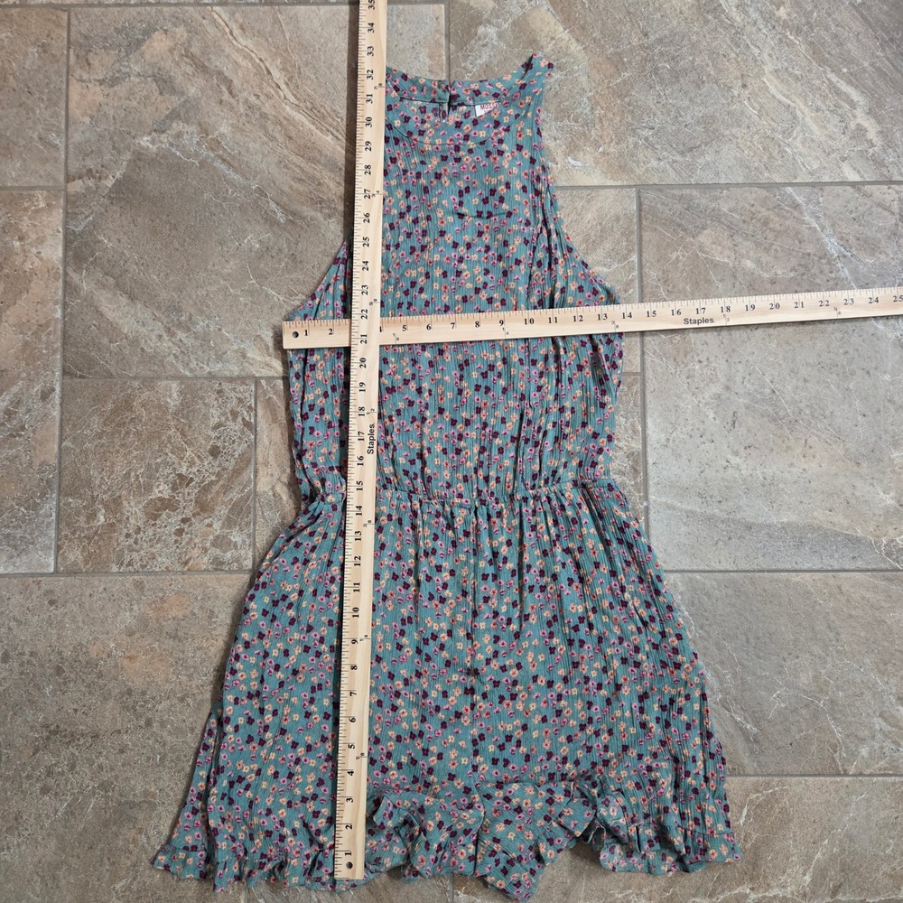 Mossimo Supply Co Floral Romper Teal Pink Yellow Ruffle Sleeveless S Boho Pocket - Picture 3 of 9